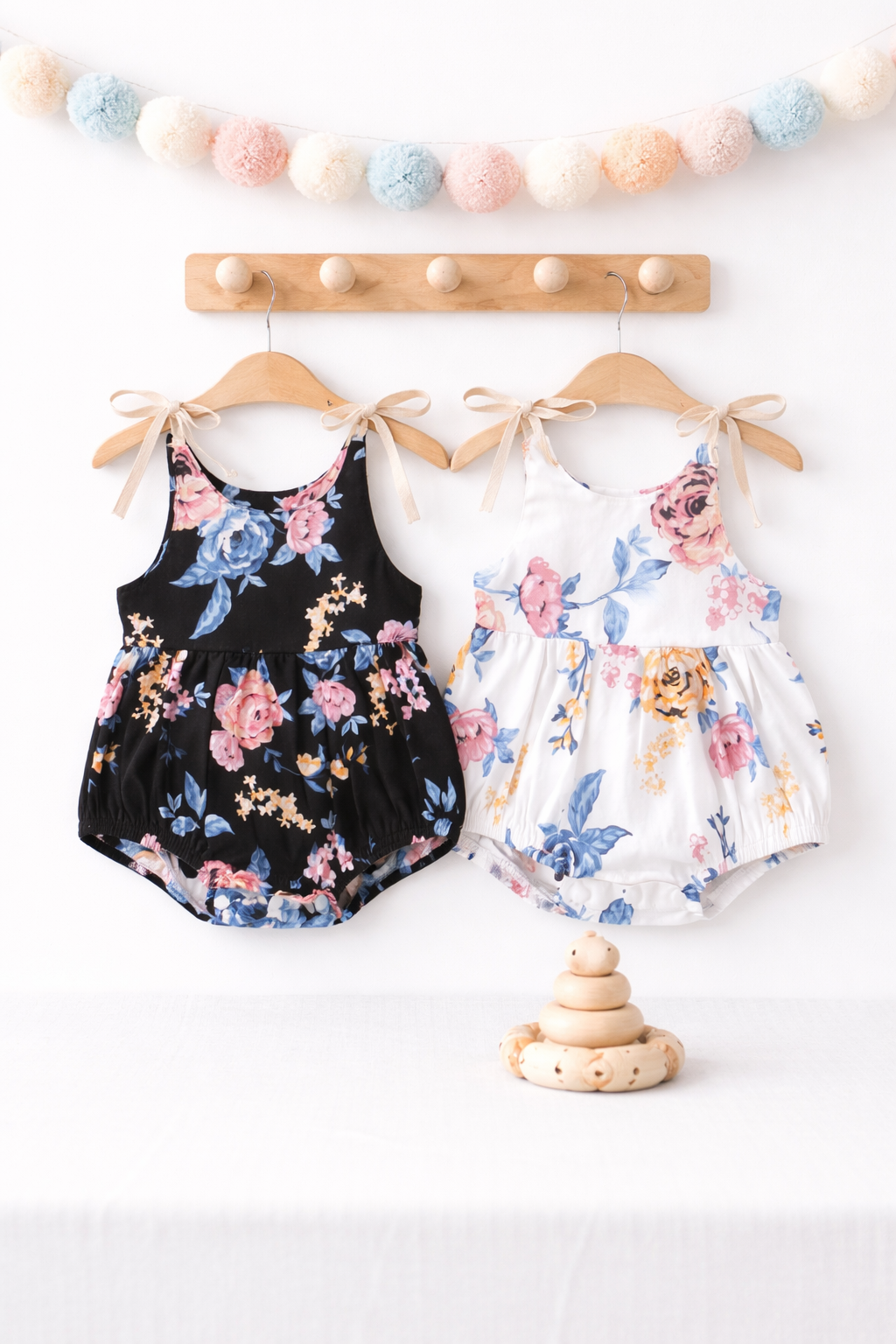 Body Triangle Floral Bébé Fille - Bretelles Bicolores en Coton