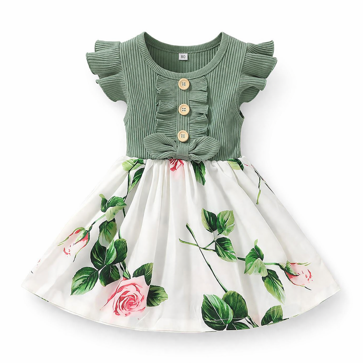 Robe Fille Été Sans Manches Imprimé Fleurs Green