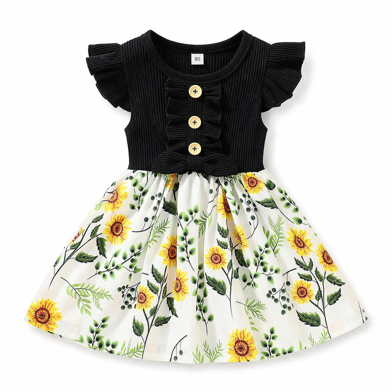 Robe Fille Été Sans Manches Imprimé Fleurs Black