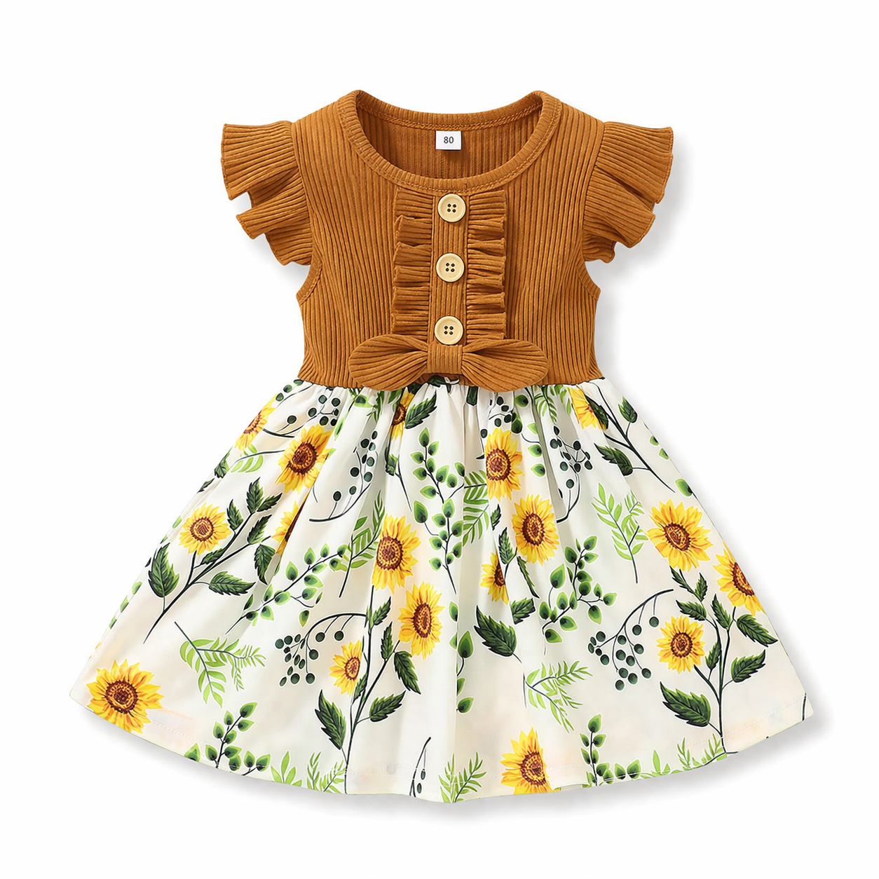 Robe Fille Été Sans Manches Imprimé Fleurs Yellow