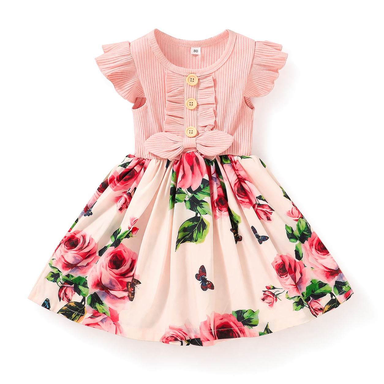 Robe Fille Été Sans Manches Imprimé Fleurs Pink