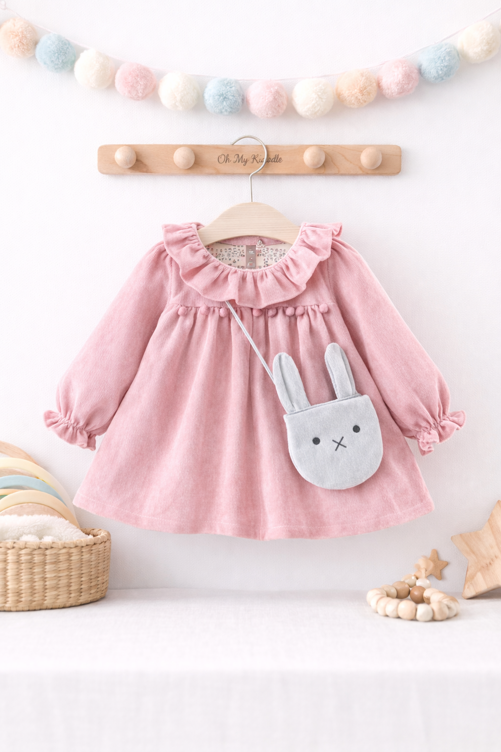 Robe Princesse Manches Longues Fille - Coton Doux Printemps Rose