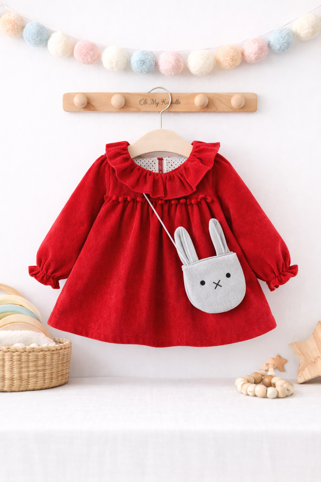 Robe Princesse Manches Longues Fille - Coton Doux Printemps Rouge