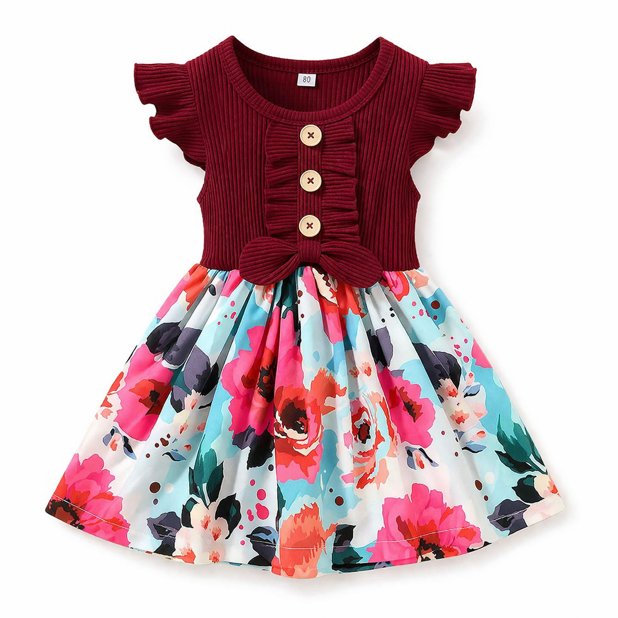 Robe Fille Été Sans Manches Imprimé Fleurs Red