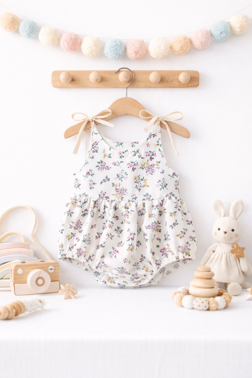 Body Triangle Floral Bébé Fille - Bretelles Bicolores en Coton