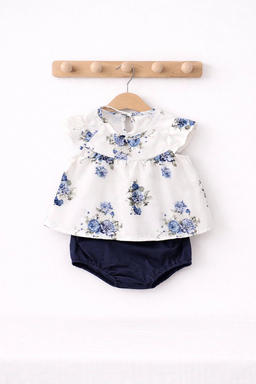 Ensemble Jupe Plissée + Short Floral Bébé Fille - 100% Coton Blanc