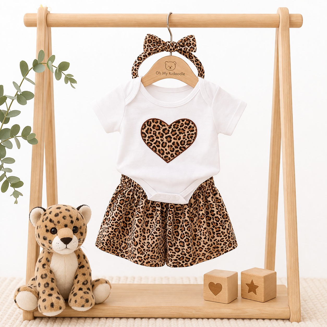 Ensemble 3 Pièces Fille Motif Léopard Coton Manches Courtes 70-100 cm