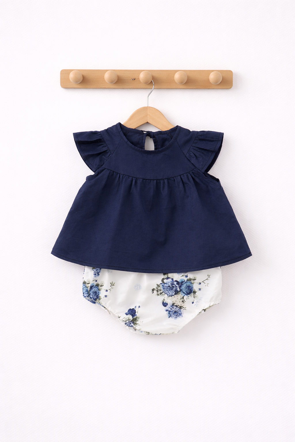 Ensemble Jupe Plissée + Short Floral Bébé Fille - 100% Coton Bleu